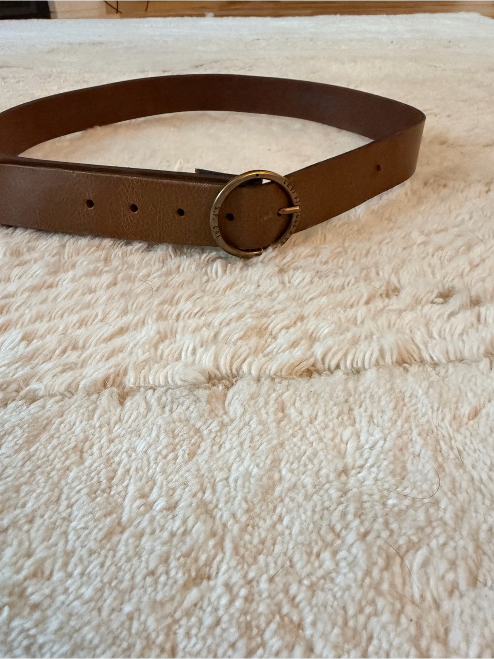 Levi's Women's Brown Leather Belt with Round Brass Buckle